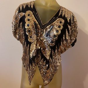 Vintage sequin butterfly top